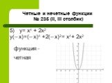 5) y= x4 + 2х2 y(– x)=(– x)4 +2(– х)2= х4+ 2х2. функция - четная