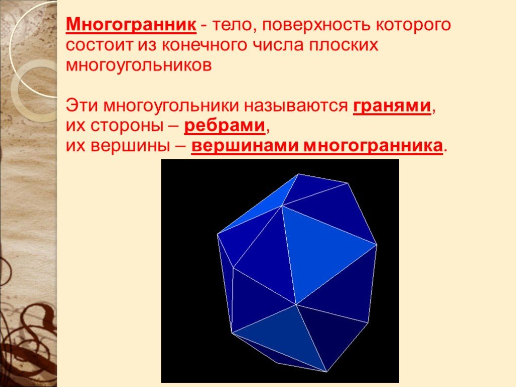 Плоские многоугольники из которых состоит поверхность многогранника. Тело поверхность которого состоит из конечного. Плоскость плоских многоугольников из которых состоит многогранник. Многогранник состоящий из плоского многоугольника.
