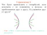 Упражнение 8. Что будет происходить с гиперболой, если константа c не изменяется, а фокусы: а) приближаются друг к другу; б) удаляются друг от друга?