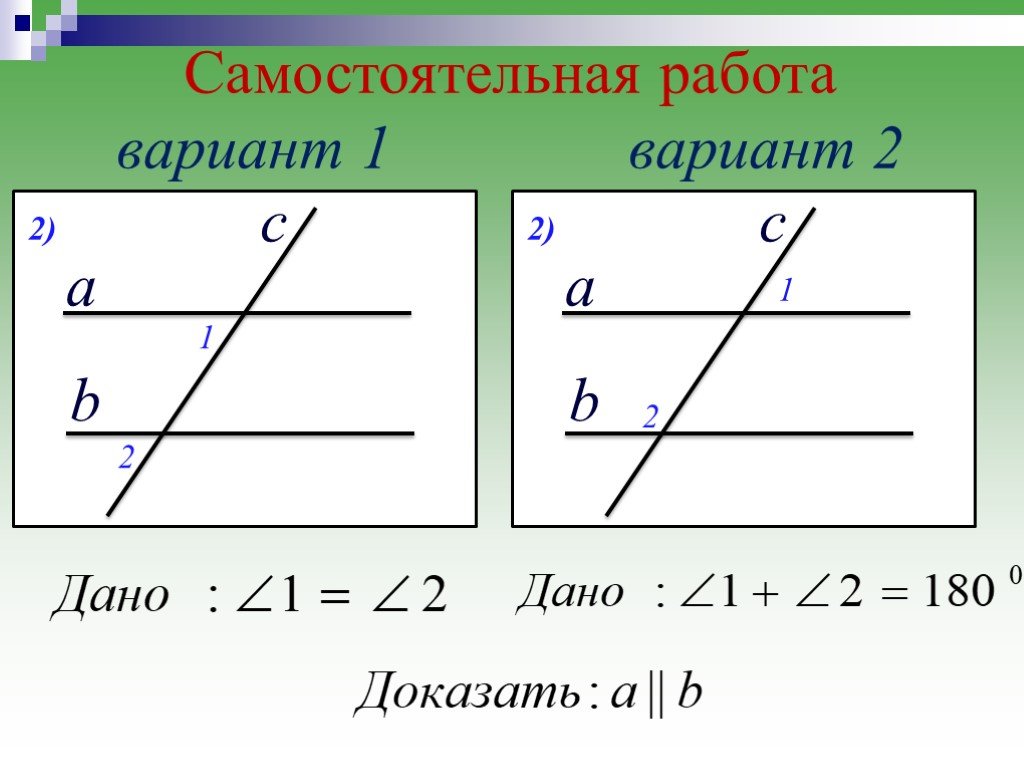 Виды параллельных прямых. Геометрия параллельные прямые. Признаки параллельных прямых. Самостоятельная по признакам параллельности прямых. Тема параллельные прямые.