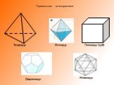 Правильные многогранники. Тетраэдр Октаэдр Гексаэдр (куб) Икосаэдр Додекаэдр