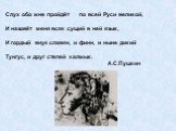 Слух обо мне пройдёт по всей Руси великой, И назовёт меня всяк сущий в ней язык, И гордый внук славян, и финн, и ныне дикий Тунгус, и друг степей калмык. А.С.Пушкин