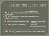 4 (от значения) -МАК- (макать, погружать в жидкость) обмакнуть -МОК- (мокнуть, пропускать жидкость) непромокаемый -РАВН- (равный, одинаковый) поровну, ровесник, уровень, -РОВН- (ровный, гладкий) равнина, держать равнение ------------------------------------------------------------------------- -ПЛАВ