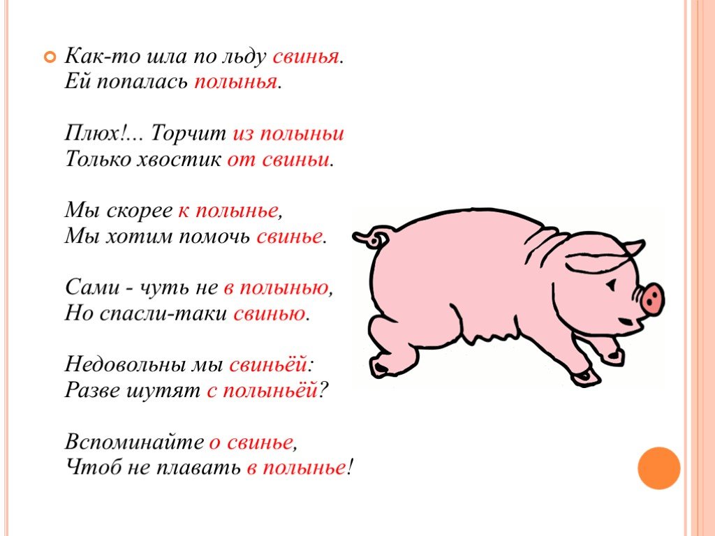 Русский язык свиней. Стих про свинью. Стихотворение про поросенка. Шла по льду свинья ей попалась полынья. Стих про свинку.