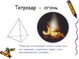 Тетраэдр - огонь. Тетраэдр олицетворял огонь, поскольку его вершина устремлена вверх, как у разгоревшегося пламени.
