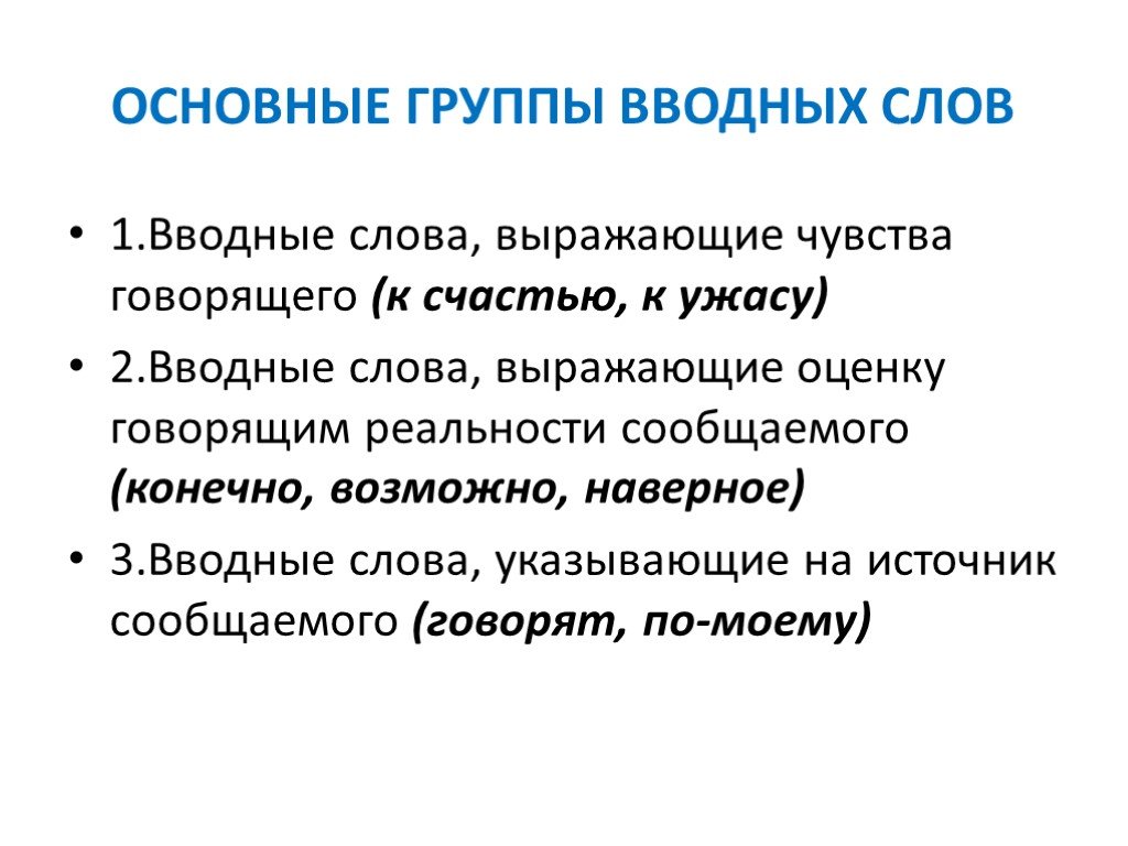 Презентация вводные слова и предложения