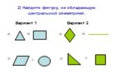 2) Найдите фигуру, не обладающую центральной симметрией. а) б) в) г)