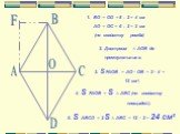 BO = OD = 8 : 2 = 4 см АО = ОС = 6 : 2 = 3 см (по свойству ромба). 2. Достроим ∆ АОВ до прямоугольника. F. 3. S FAOB = АО · ОВ = 3 · 4 = 12 см². 4. S FAOB = S ∆ ABC (по свойству площадей). 5. S ABCD = 2 S ∆ ABC = 12 · 2 = 24 см²