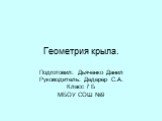 Геометрия крыла. Подготовил: Дьяченко Данил Руководитель: Дедерер С.А. Класс 7 Б МБОУ СОШ №9