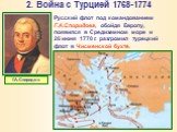 Русский флот под командованием Г.А.Спиридова, обойдя Европу, появился в Средиземном море и 26 июня 1770 г. разгромил турецкий флот в Чисменской бухте. Г.А.Спиридов