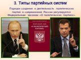 Порядок создания и деятельность политических партий в современной России регулируется Федеральным законом «О политических партиях».
