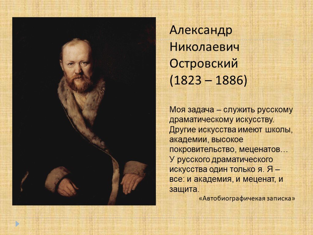 А н островский биография презентация 9 класс