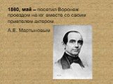 1860, май – посетил Воронеж проездом на юг вместе со своим приятелем актером А.Е. Мартыновым