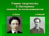 Раннее творчество Б.Пастернака (опирался на поэтов-символистов) А.Блок А.Белый
