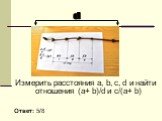 Измерить расстояния a, b, c, d и найти отношения (a+ b)/d и c/(a+ b) Ответ: 5/8