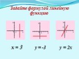 Задайте формулой линейную функцию. у = 2х х = 3 у = -3