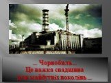 ... Чорнобиль... Це важка спадщина для майбутнiх поколiнь ...