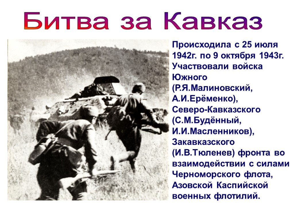 День разгрома советскими войсками немецко фашистских войск в битве за кавказ презентация