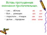 син…. облака ие их бел…. ромашек ые ых перелетн…. птицам им ым дальн…. городами ими ыми