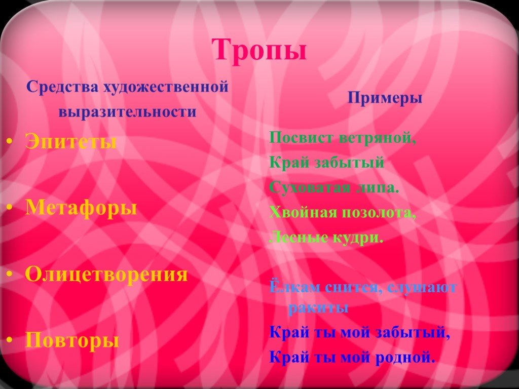 Рифма эпитеты. Средства художественной выразительности тропы. Тропы в стихотворении. Повторить Художественные средства. Тропы в стихах.