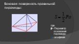 Боковая поверхность правильной пирамиды: где P - Периметр основания пирамиды a - апофема