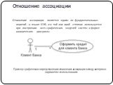 Отношение ассоциации. Отношение ассоциации является одним из фундаментальных понятий в языке UML и в той или иной степени используется при построении всех графических моделей систем в форме канонических диаграмм. Пример графического представления отношения ассоциации между актером и вариантом исполь