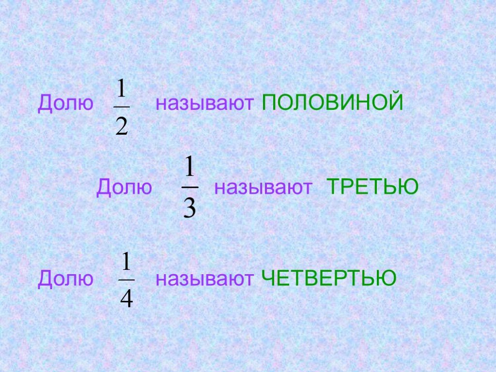 Долей называют. Половина треть четверть. Что называют половиной третью четвертью. Доли половина треть четверть десятая часть доли. Назовите половину треть четверть часа.