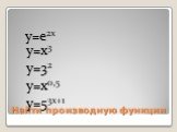 Найти производную функции. y=e2x y=x3 y=32 y=x0,5 y=53x+1