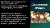 Протекает на поверхности земной коре, где взаимодействуют литосфера, гидросфера, атмосфера. Образование связано с процессом выветривания и колебаний температур. Такие минералы характеризуются низкой твердостью, и взаимодействием с водой. Экзогенный процесс