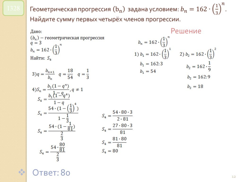 Геометрическая прогрессия задана условиями bn 160 3