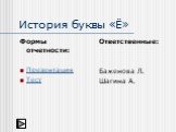 История буквы «Ё». Формы отчетности: Презентация Тест