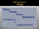 Лаборатория «ТРУД». Твори, Решай, Учись, Добивайся с интересом и удовольствием!