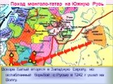Взяв Киев Батый вторгся в земли Галицко-Во-лынского княжества и подчинил его себе. Вскоре Батый вторгся в Западную Европу, но ослабленный борьбой с Русью в 1242 г ушел на Волгу.