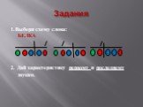 Задания. 1.Выбери схему слова: БЕЛКА 2. Дай характеристику первому и последнему звукам.