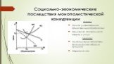 Cоциально-экономические последствия монополистической конкуренции. Плюсы: Полное удовлетворение общественных потребностей; Увеличению ассортимента товаров и услуг. Минусы: Недополучение обществом определенного объема продукта; Повышение цен.