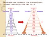 Половозрастные пирамиды для развивающихся стран на 1984 год (А) и на 2004 год (Б)