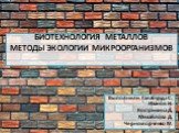 БИОТЕХНОЛОГИЯ МЕТАЛЛОВ МЕТОДЫ ЭКОЛОГИИ МИКРООРГАНИЗМОВ. Выполнили: Галабурда С. Иванов Н. Кострикина Д. Михайлова Д. Черноморченко М.