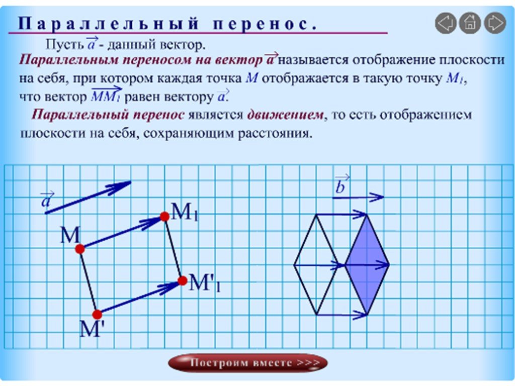 Перенос фигура. Параллельный перенос ромба. При параллельном переносе на вектор. Параллельный перенос на вектор АС. Параллельный перенос ромба на вектор.