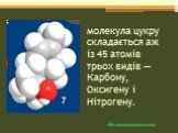 молекула цукру складається аж із 45 атомів трьох видів — Карбону, Оксигену і Нітрогену.
