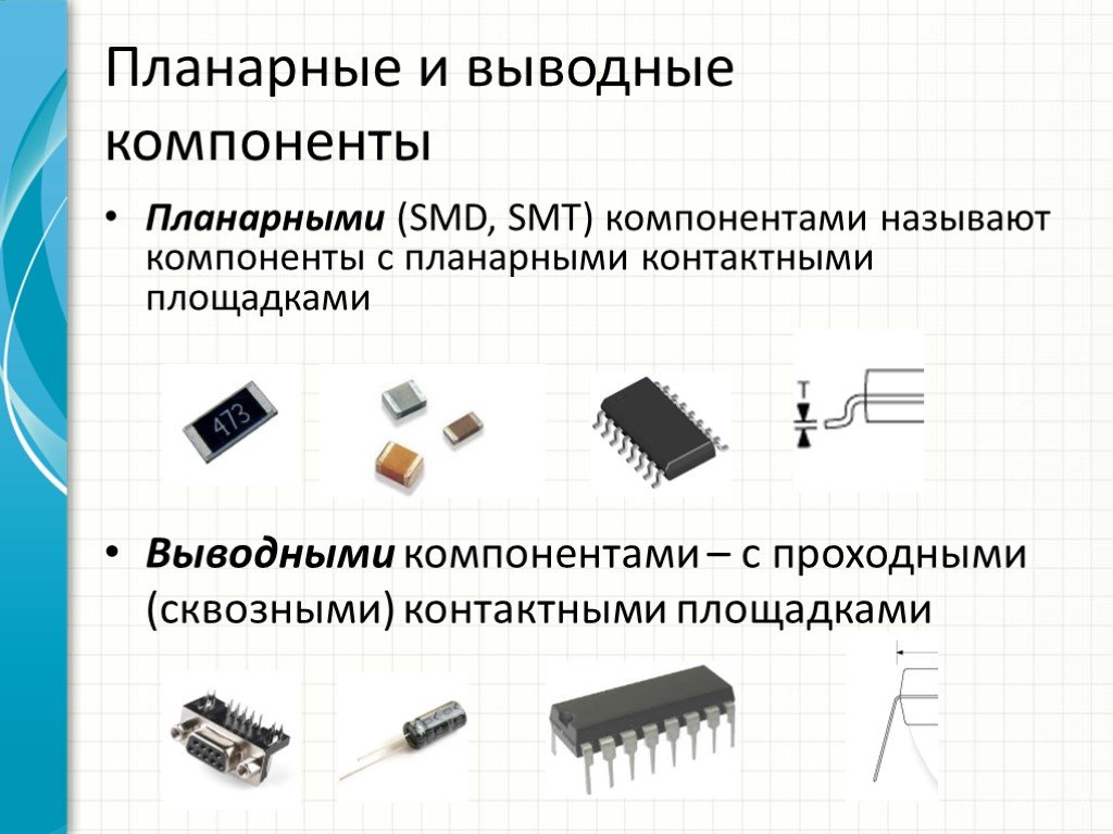 Типы компонентов c. Диоды планарные корпус SMD. SMD компоненты микросхемы с планарными выводами. Площадка для пайки СМД компонентов. Выводные компоненты печатной платы.