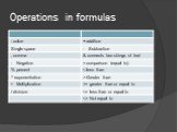 Operations in formulas