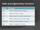 Math and trigonometry functions