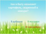 Как в быту называют картофель, сваренный в кожуре? В рубашке В кителе В мундире В гимнастёрке