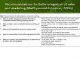 Recommendations for better integration of sales and marketing (Matthyssens&Johnston, 2006)