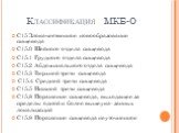 Классификация МКБ-О. C15 Злокачественное новообразование пищевода C15.0 Шейного отдела пищевода C15.1 Грудного отдела пищевода C15.2 Абдоминального отдела пищевода C15.3 Верхней трети пищевода C15.4 Средней трети пищевода C15.5 Нижней трети пищевода C15.8 Поражение пищевода, выходящее за пределы одн