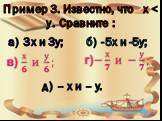 Пример 3. Известно, что х < у. Сравните : а) 3х и 3у; б) -5х и -5у; д) – х и – у.