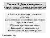 Денежный рынок: спрос, предложение, равновесие