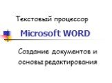 Текстовый процессор Microsoft WORD